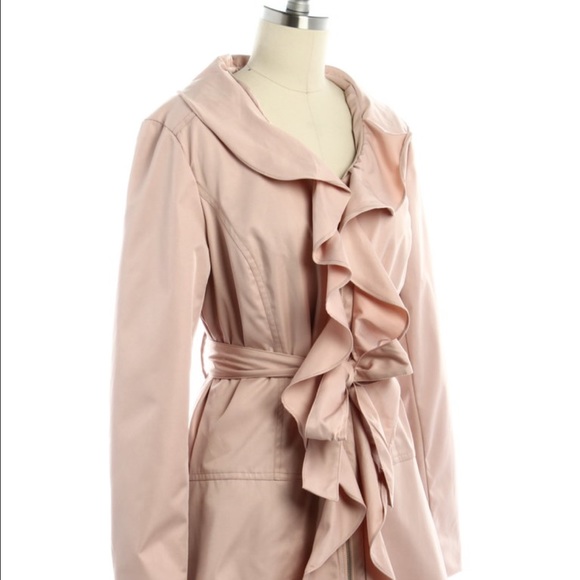 Cynthia Rowley Pink Ruffled Trench Coat Sz M - Picture 3 of 3